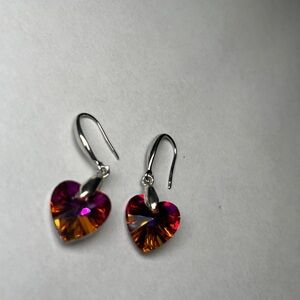 S925 Silver Swarovski Amber/Purple Heart-Shaped Multicolor Hook Earrings